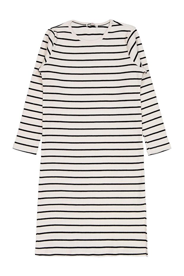 Thick Striped Dress for 10-13 Years Old - Ecru 10-11 Years Old