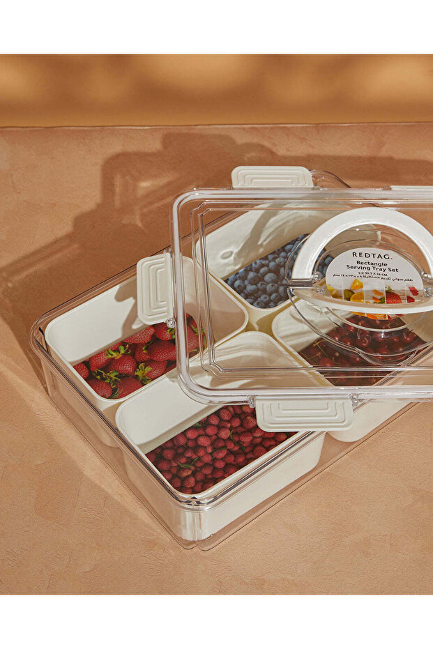 طقم صواني تقديم وجبات خفيفة مستطيلة بيضاء (6 قطع) - 3