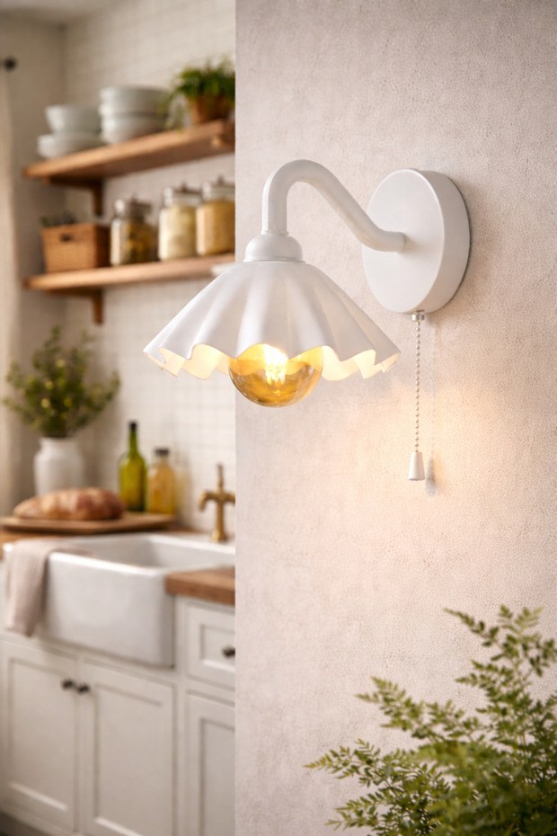 Pleated Headboard Wall Sconce | Chain Keyed | White Color | E27 Duy | Modern Bohemian Lighting