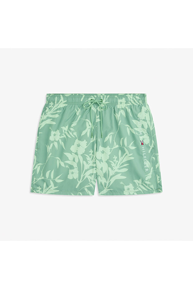 Medium Drawstring Print Erkek Yeşil Mayo Şort - 5