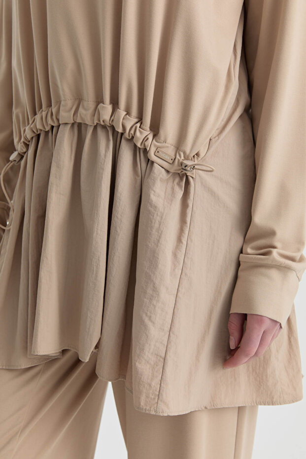 Kombinli Örme Sweat - Bej - 4