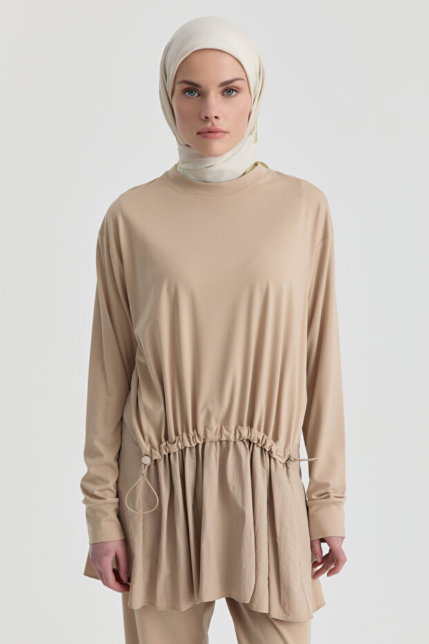 Kombinli Örme Sweat - Bej - 2