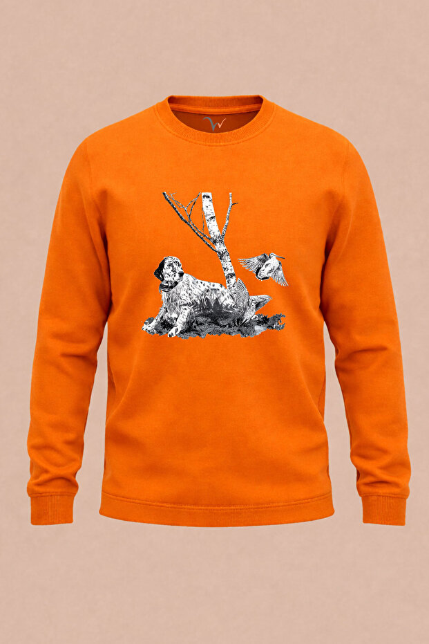 Hunting English Setter and Culluk Printed 100% Cotton Regular Fit 3 Thread Winter Sweatshirt