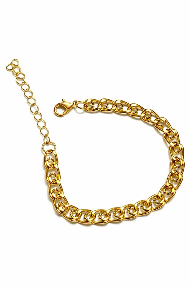 Steel Adjustable Bracelet with Extension – Self-Patterned Gold Color Model Without Stones