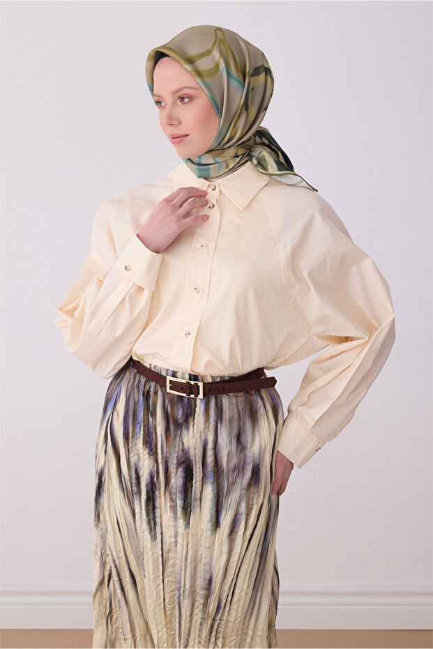 Khaki Abstract Pattern 100% Twill Silk Scarf 4301 - 80