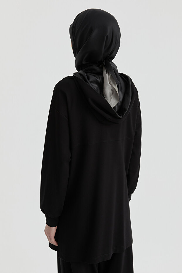 Deri Kombinli Örme Sweat - Siyah - 6