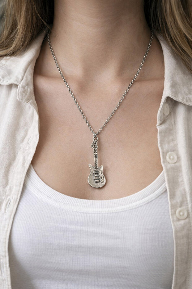 Metal Guitar Figured Chain Necklace – Long Model 60 cm