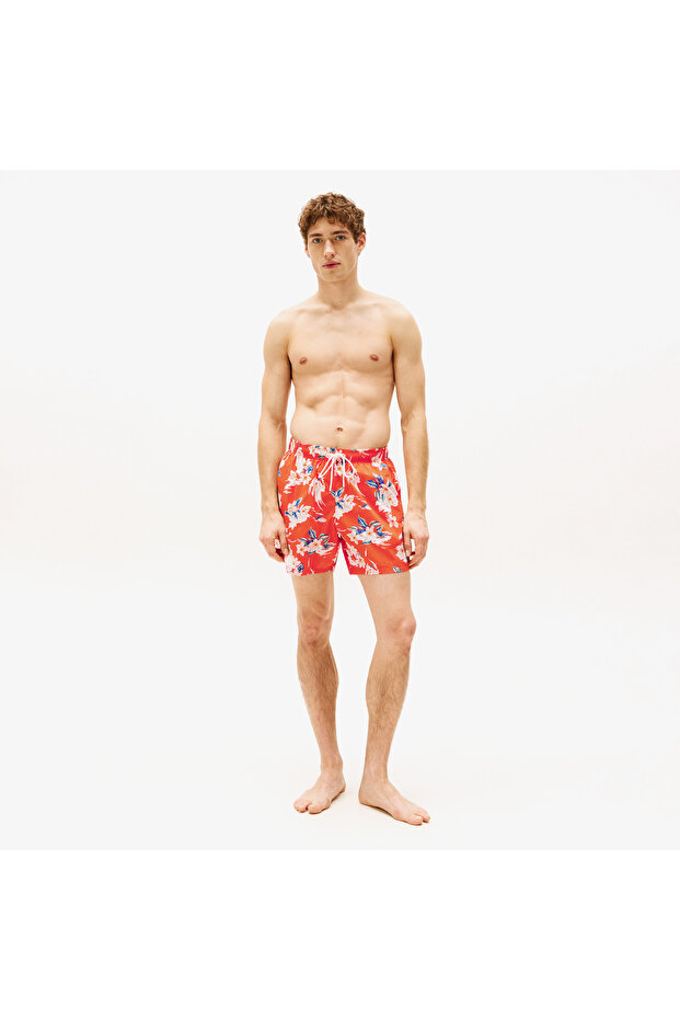Medium Drawstring Print Erkek Turuncu Deniz Şortu - 1