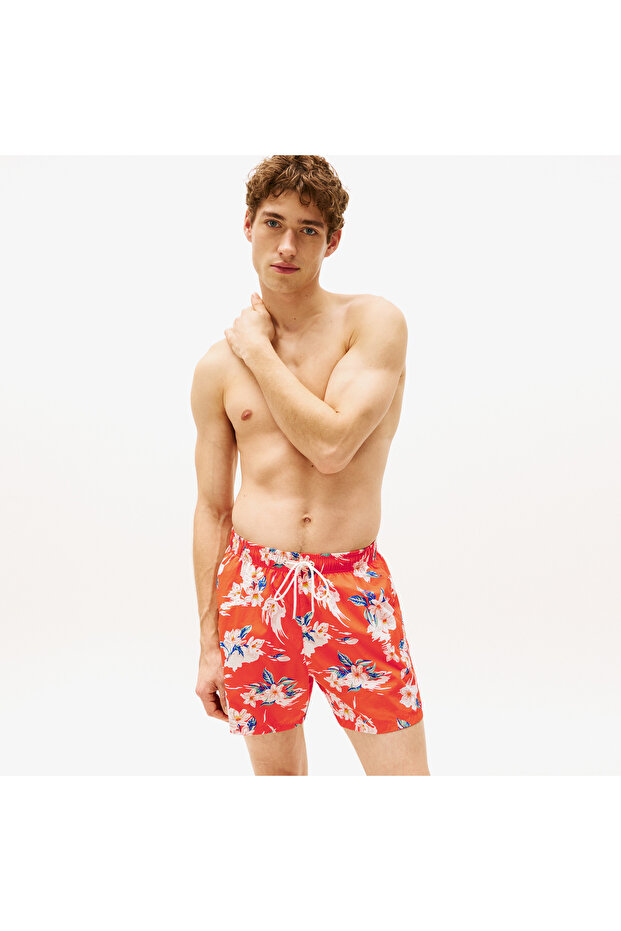 Medium Drawstring Print Erkek Turuncu Deniz Şortu - 2