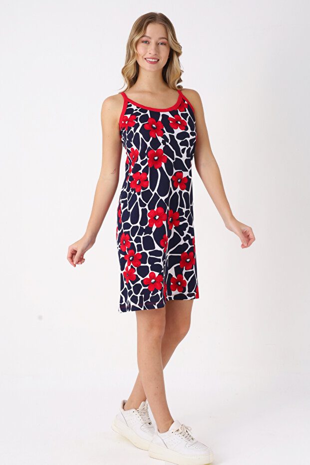 Black Patterned 100% Cotton Summer Strap Dress