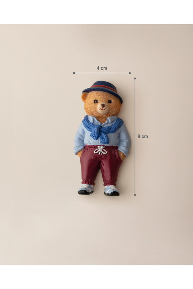 Benoit Bear Magnet - Mavi/Bordo - 4x8 cm - 7