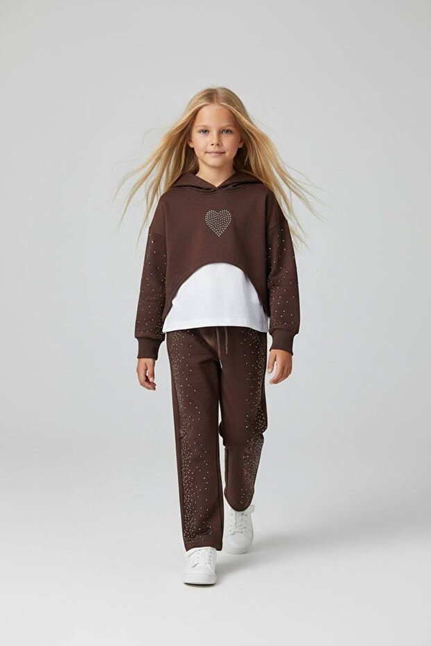 Girls' Hooded 2-Piece Set with Stone Details