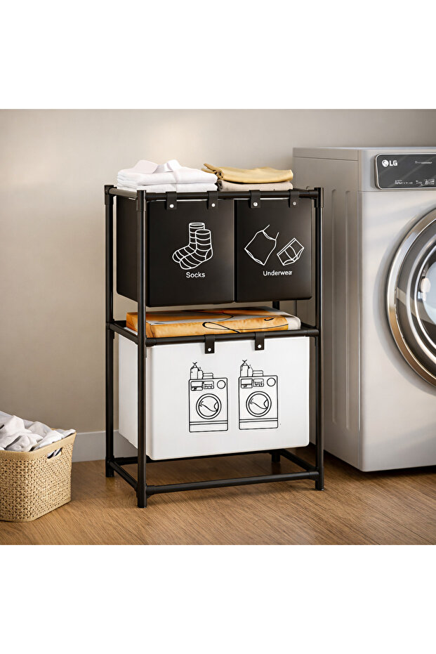 Clothes storage rack with 3 baskets - 2