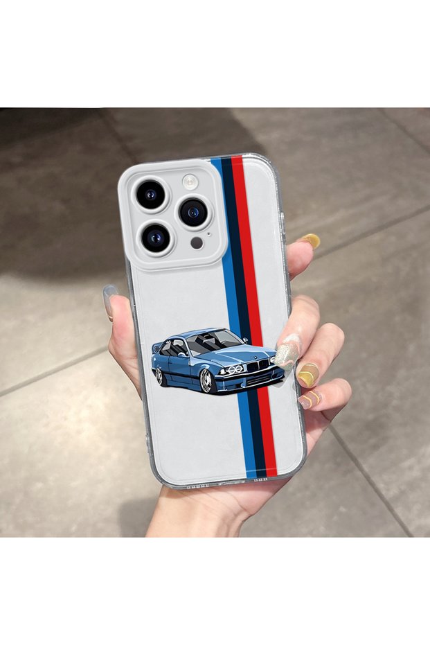 iPhone 15 Pro Compatible Case with Transparent Camera Protection Soft Silicone Phone Case Bmw Pattern