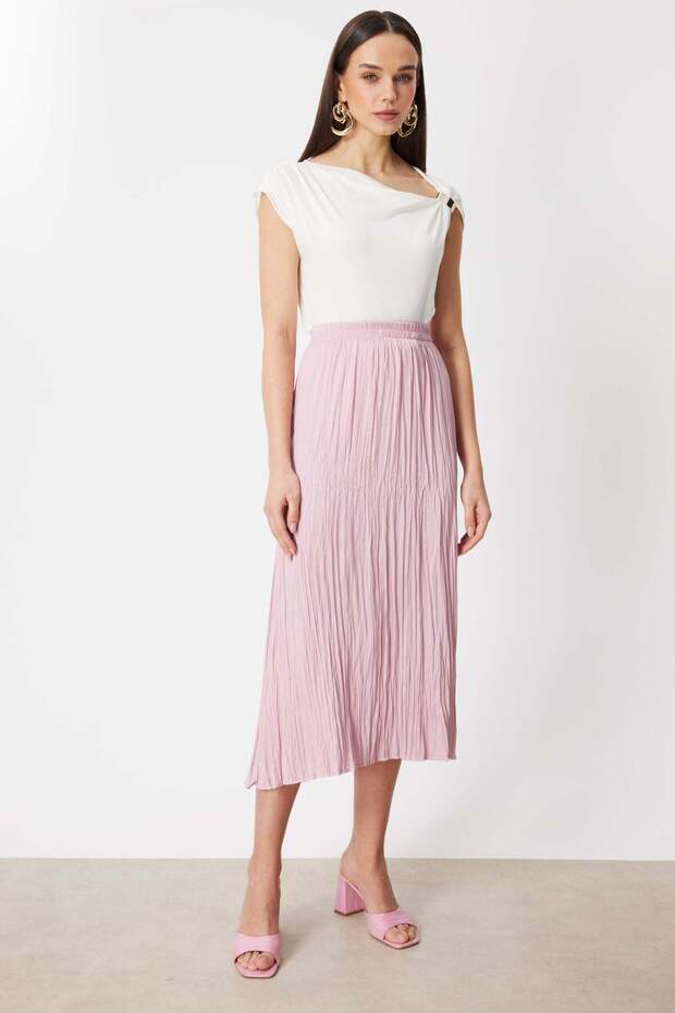 Kırışık Görünümlü Piliseli Maxi Etek - 2