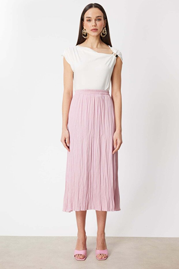 Kırışık Görünümlü Piliseli Maxi Etek - 1