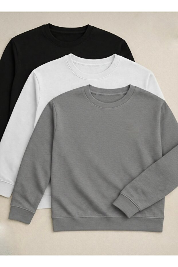 Erkek 3lü Set Uzun Kollu Basic Sweatshirt