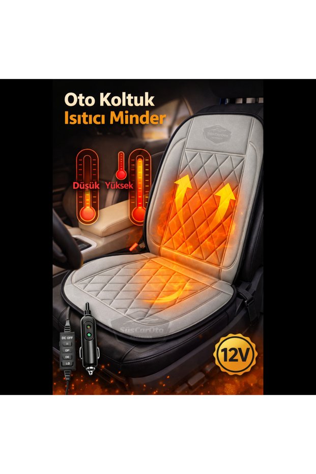 Car Interior Seat Heater Auto Heated Seat Cushion with Cigarette Lighter Port Heat Adjustable Gray 12V 1 Piece