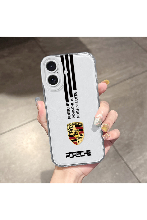 iPhone 16 Compatible Transparent Camera Protected Car Brand Pattern Airbag Soft Silicone Phone Case