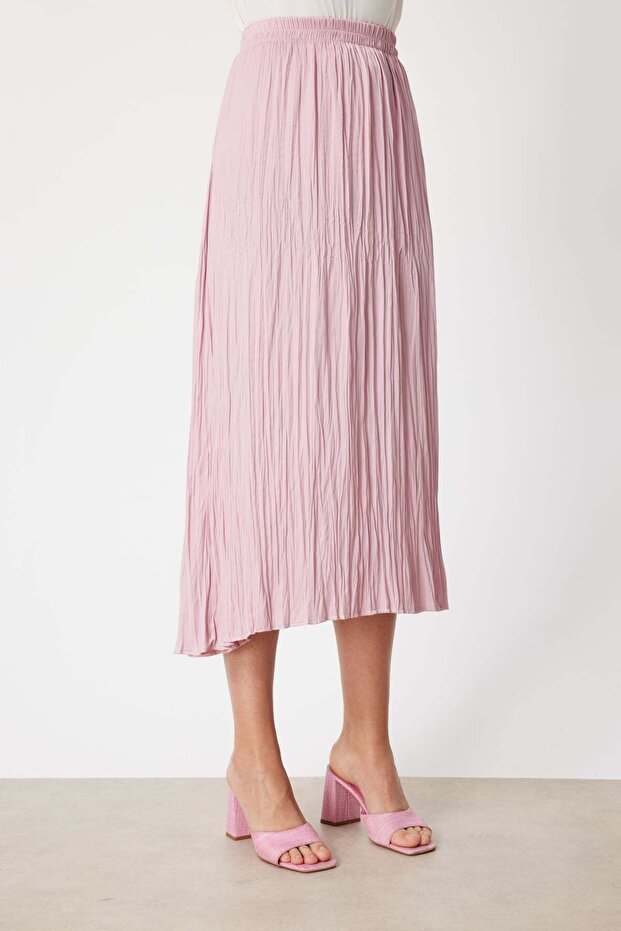 Kırışık Görünümlü Piliseli Maxi Etek - 5