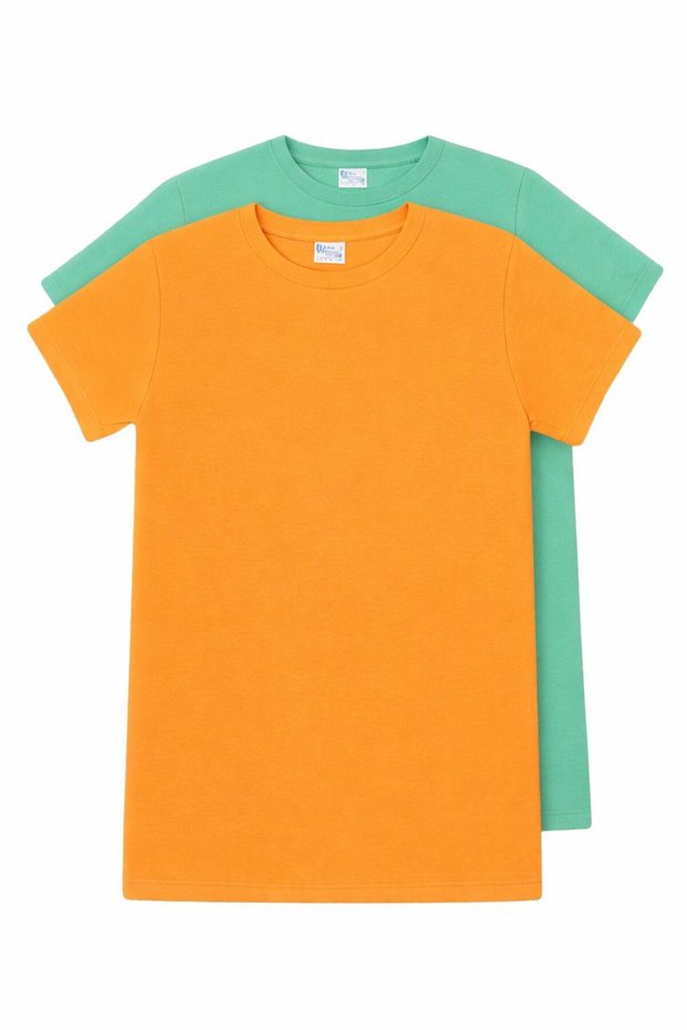 Unisex Children's Crew Neck Short Sleeve Standard Fit 2-Pack Mustard-Turquoise Color Children's T-Shirt
