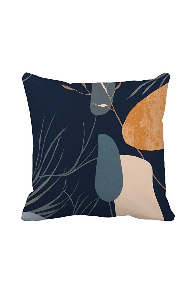 غطاء وسادة مزخرف بنمط تجريدي 43 × 43 - تصميم عصري بلون أزرق داكن على الوجهين