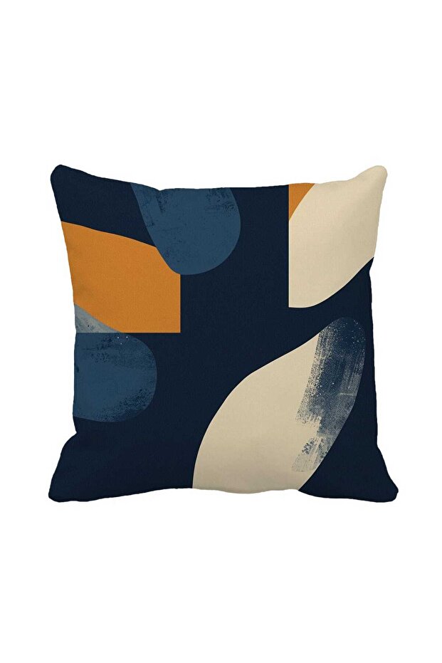غطاء وسادة مزخرف بنمط تجريدي 43 × 43 - مطبوع على الوجهين بتصميم عصري باللون الأزرق الداكن