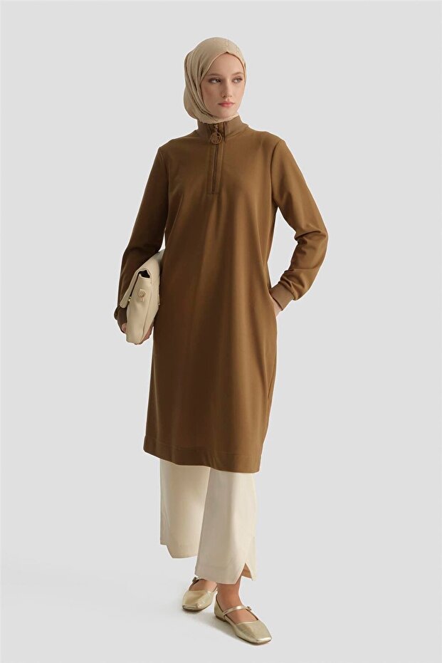 Fermuar Detaylı Basic Tunik TARÇIN - 2