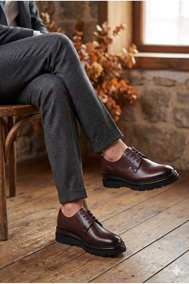 K1004 Comfortable Lightweight Eva Thick Sole Genuine Leather Men's Shoes