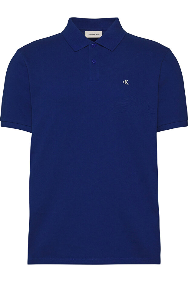 Men's Ss Monogram Pique Blue Polo Collar T-Shirt - 1