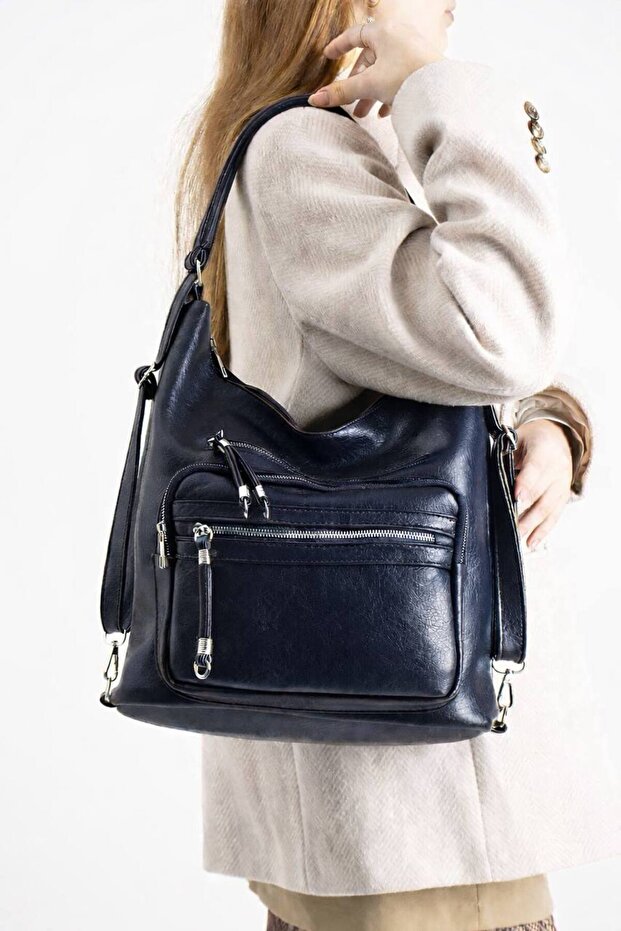 Soft Multi-Compartment Faux Leather Backpack and Shoulder Bag