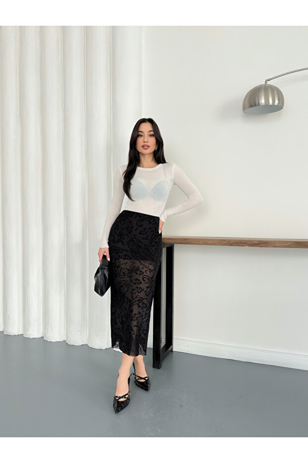 تنورة طويلة منقوشة E12798 - 2