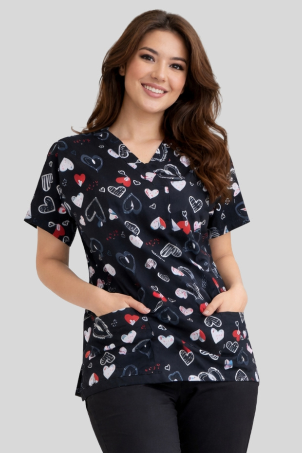 Patterned Medical Scrubs Doctor Nurse Uniform Top-High Cotton Content Stretchy Uniform