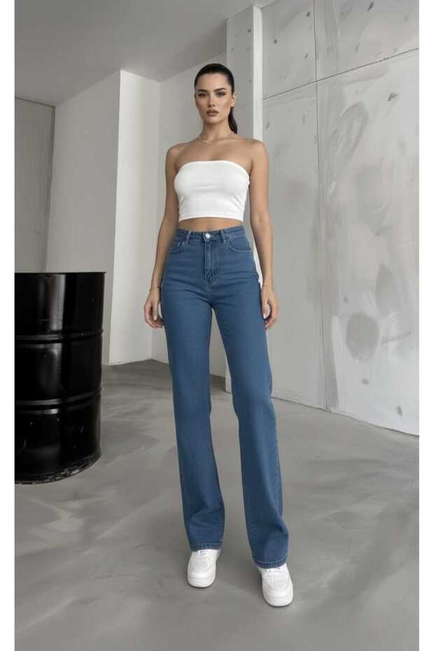 Maria Lycra Loose Women's Dark Blue Super High Waist Loose Leg Denim Jeans Palazzo Trousers