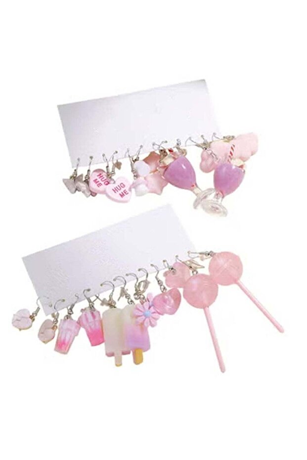 Cute Charm Dangle Earring Set Pink