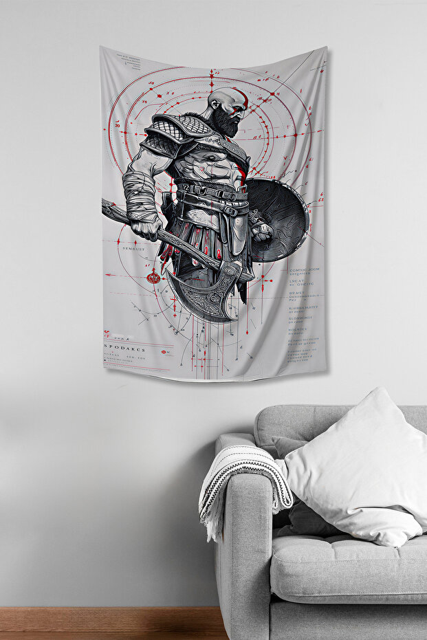 God of War Kratos Drawing Patterned Wall Covering Wall Tapestry Tapestry Suede Textured Fabric