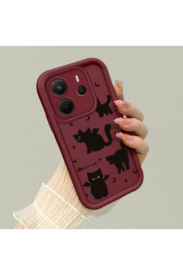 حافظة هاتف من مادة السيليكون المقاومة للصدمات بنمط قطة متوافقة مع هاتف Redmi Note 14 - 2