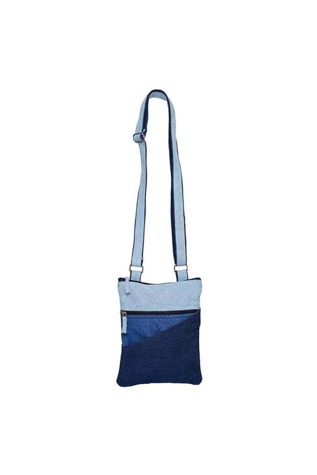 Denim Three Tone Sling Bag for Women, Multi Shade Crossbody Bag, Premium Canvas Compact Sling Purse, Stylish Casual Travel Bag for Daily Use