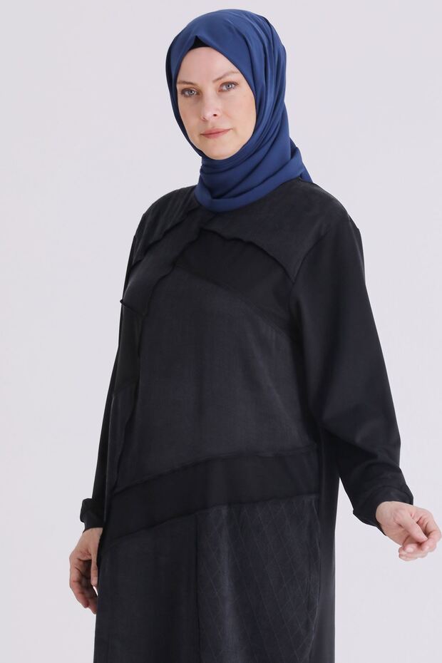 تونيك إسلامي بتفاصيل مرقعة وياقة دائرية مقاس كبير 20137 - 3