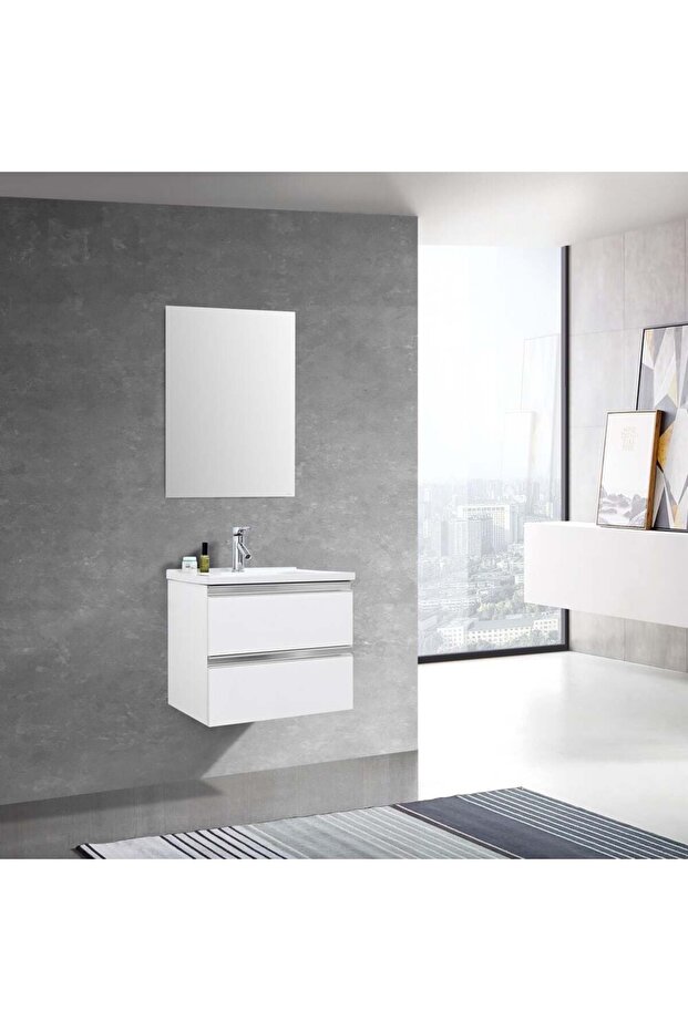 Luxe Majestic Vanity, White Plywood Bathroom Vanity with Mirror/Ceramic Basin, 605x502x500mm