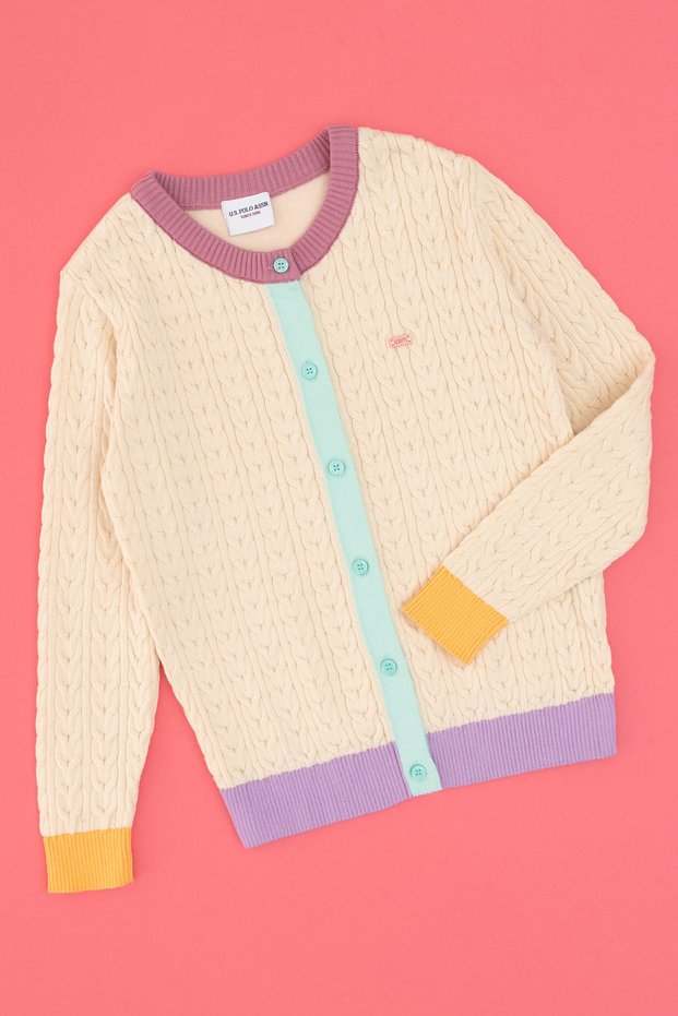 Girl's Cream Knitwear Cardigan 50314329-Vr256