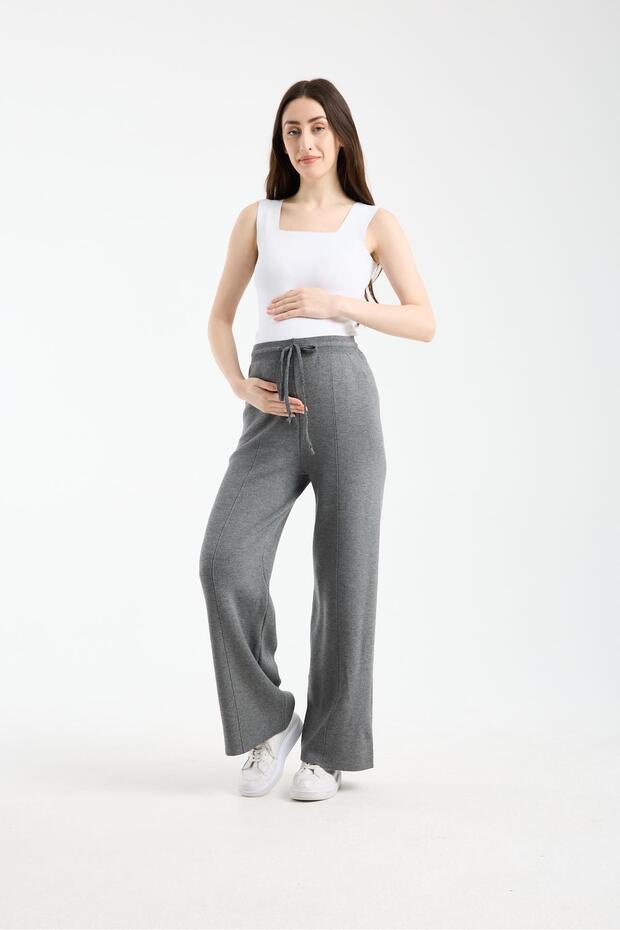 10878-Tie-Up Flexible Palazzo Knitwear Maternity Clothing Trousers