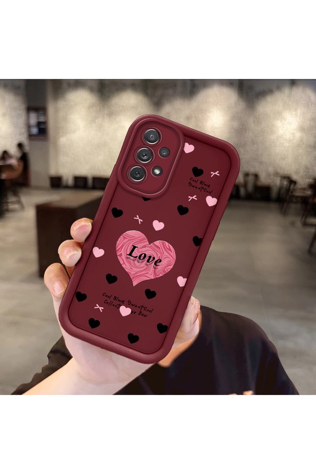 Simple Maroon Silicone Phone Case Heart Pattern Compatible with Samsung Galaxy A72 Shockproof