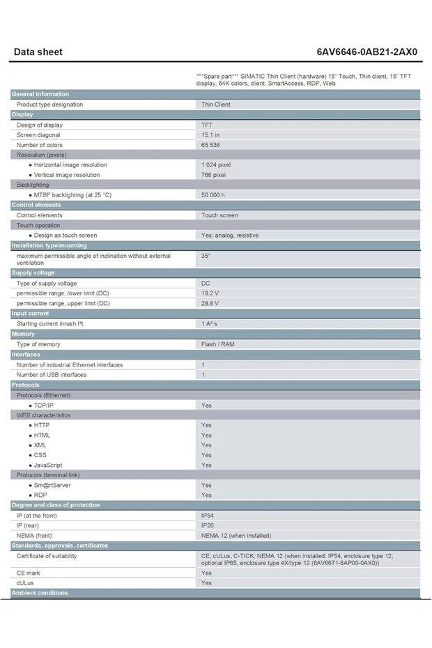 SIMATIC Thin Client (hardware) 15" Touch - 3