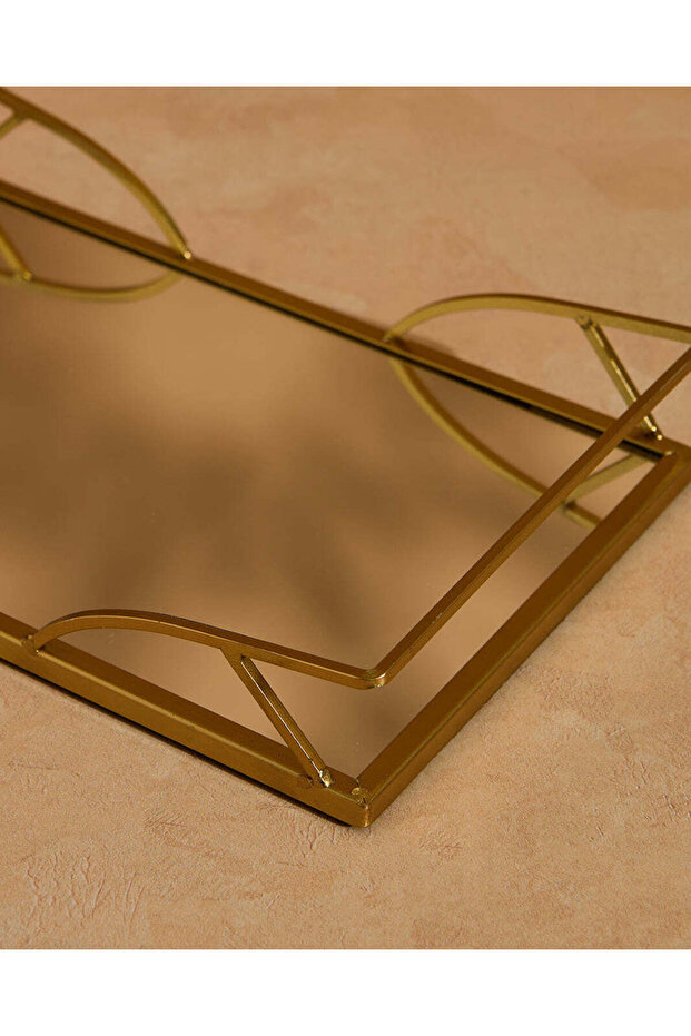 Gold Rectangular Decorative Mirror Tray - 3