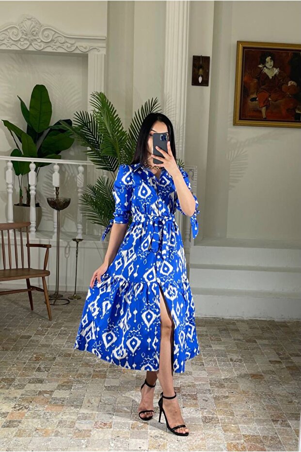Shirt Collar Sleeve Pleated Short Sleeve Dress