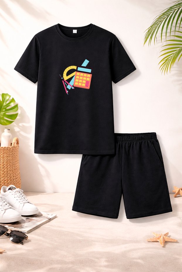 T-Shirt Shorts Kids Set 100% Cotton Comfortable Cut Casual Cute Printed 2-Piece Combination