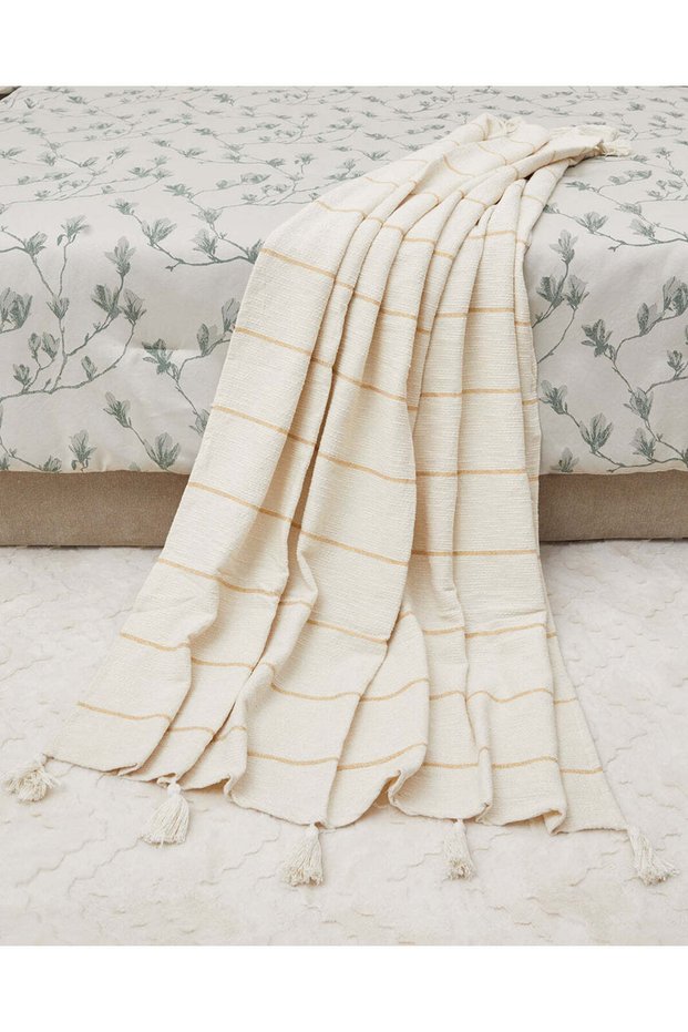 Ivory Lurex Jacquard Throw