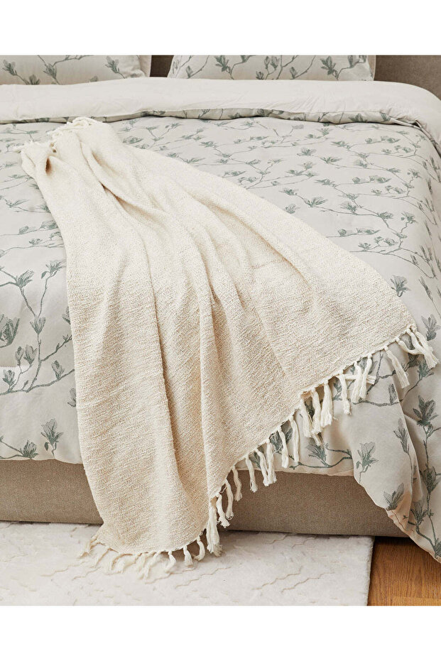 بطانية منسوجة بلون العاج - 1