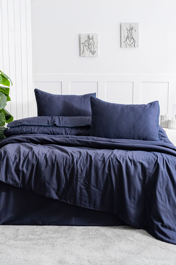 Stark Duvet Cover Set Double 100% Cotton Satin (200X220 cm) Navy Blue